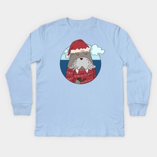 Vintage Christmas Walrus Cartoon // Winter Walrus Winter Animal // North Pole Walrus Kids Long Sleeve T-Shirt